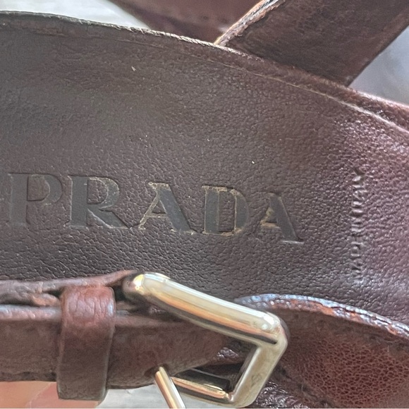 Prada Authentic Crochet Accent Brown & Purple Leather Heels Womens Size 37 - Picture 7 of 11